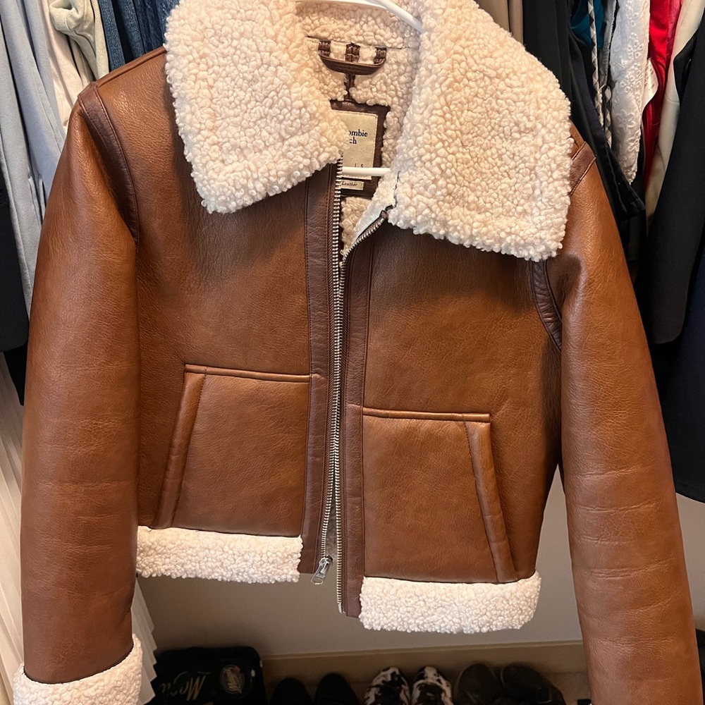 Abercrombie & Fitch Brown Teddy Jacket with Cream Accents